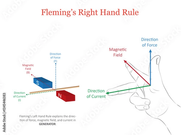 Fototapeta Fleming Right-Hand Rule Visualizing Magnetic Field, Motion, and Induced Current Direction