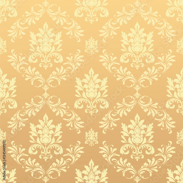 Fototapeta Elegant Seamless Damask Pattern – Vintage Ornamental Floral Background for Luxury Design and Home Decor