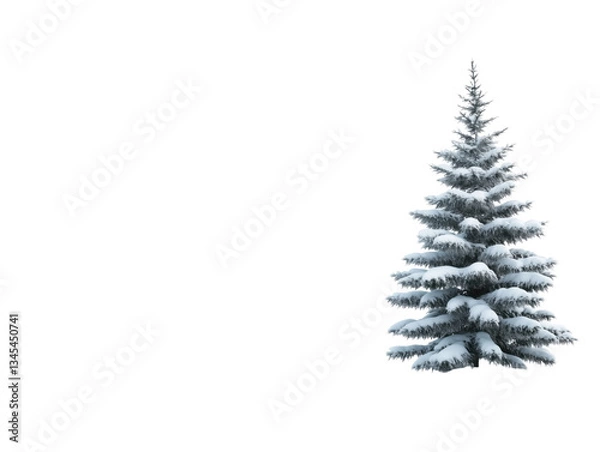 Fototapeta Snowy Pine Tree on Pristine Winter Landscape Capturing Serene Solitude and Tranquility
