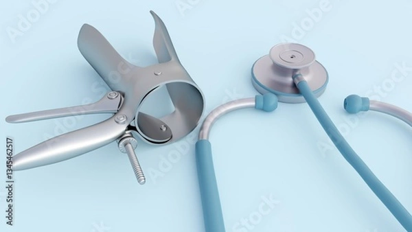 Fototapeta A 3d rendering of vaginal speculum and stethoscope, commonly used during gynecological examinations to visualize the cervix and vaginal walls.