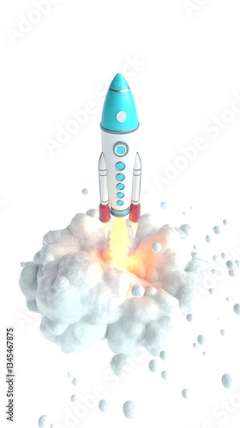 Fototapeta 3D Rendering Illustration of Rocket Launching with White Clouds Smoke against a Transparent Backdrop Depicting Space Startup Flight Innovation