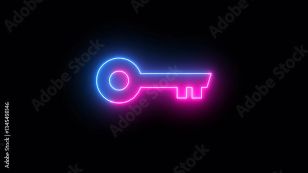 Obraz Key Password Icon Sign Blue And Red Neon Light On Black Background illustration.
