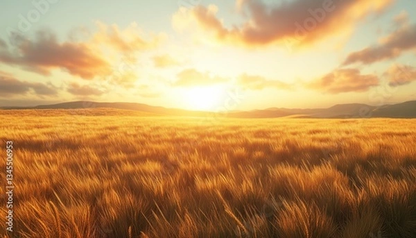 Obraz Wheat field with sunset agriculture natural farm landscape beauty sky