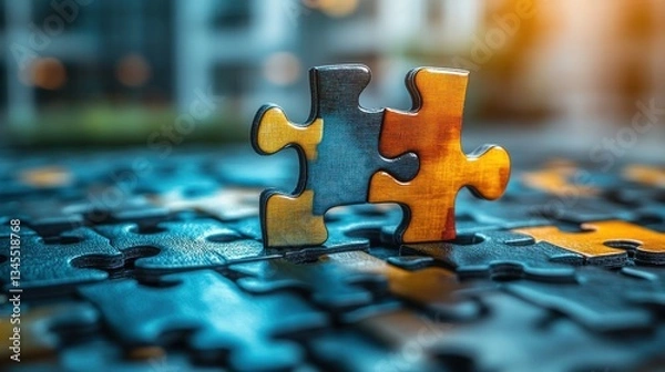 Fototapeta developing marketing strategy development of effective solution connecting last jigsaw puzzle piece