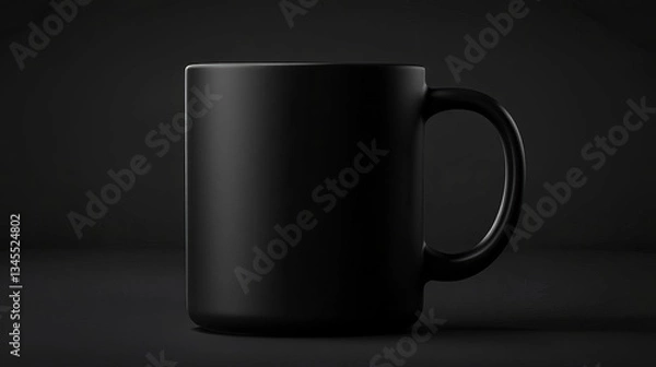 Obraz A sleek, solid black mug with a smooth, matte finish. No patterns, gradients, or additional elements, making it a perfect base for custom designs 