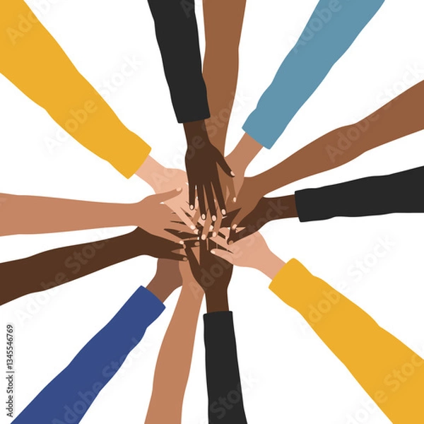 Obraz Hands joining together in unity, flat design, showcasing diversity in vector art