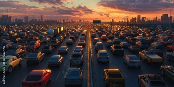 Obraz City Traffic Jam at Sunset