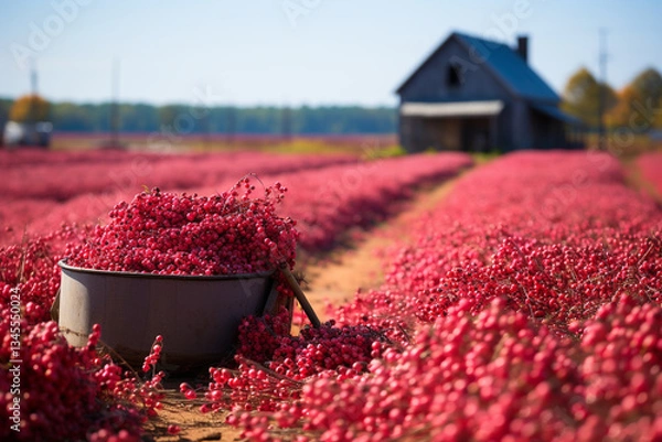 Obraz New England setting exudes a sense of tradition and harvest with its flooded fields, vibrant red berries, and picturesque charm of a Cape Cod cranberry bog