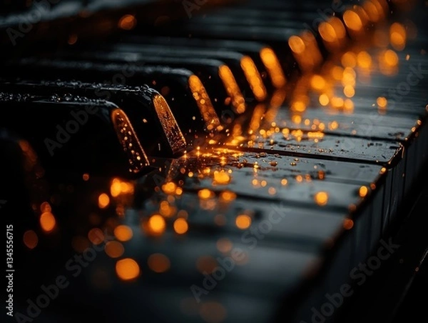 Fototapeta Glowing embers on wet piano keys