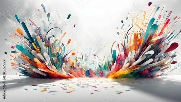 Fototapeta A vibrant abstract artwork featuring a colorful explosion paint splatters strokes a white background. image dynamic full energy.