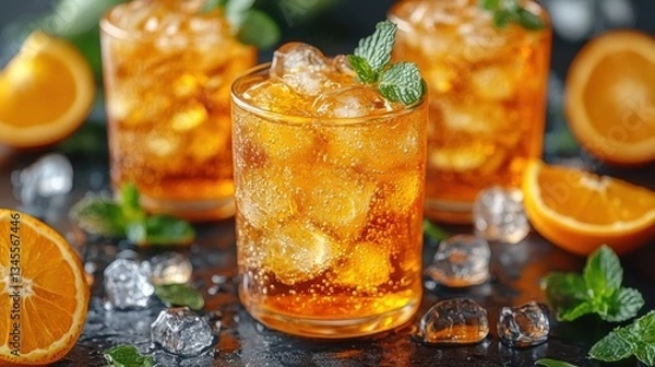 Fototapeta orange hued aperol spritz with sparkling bubbles