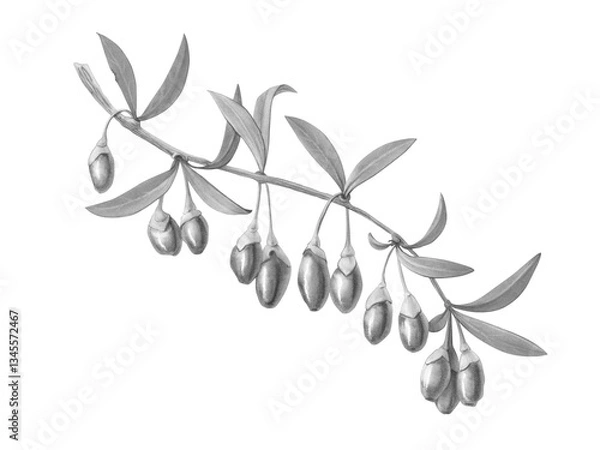 Fototapeta Hand-drawn Goji Berry pencil illustration isolated on white with clipping path