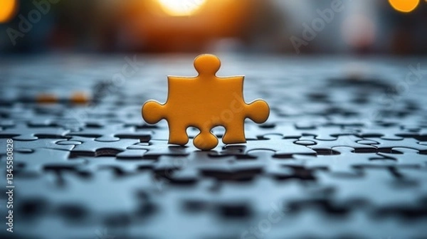 Fototapeta putting last jigsaw puzzle piece solving and completing the task the correct solution assembling white jigsaw puzzle pieces