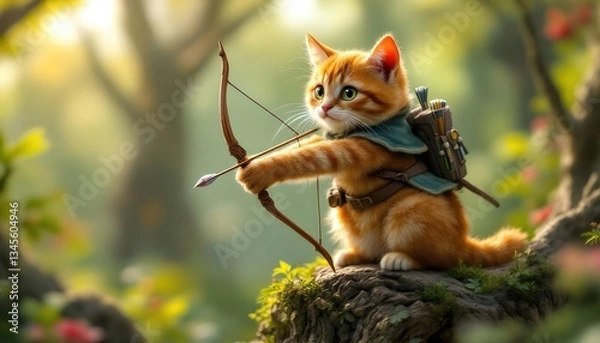 Fototapeta Adorable Kitten Archer Fantasy Artwork