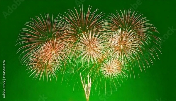 Fototapeta Epic Fireworks Explosion with Dynamic Motion on a Green Screen
