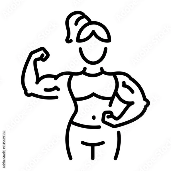 Fototapeta A linear style icon of a bodybuilder girl showing her muscles 