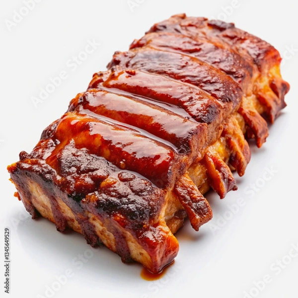 Fototapeta Barbecue Ribs Isolated on White Background. Tasty BBQ Ribs. Barbecue Ribs on a Plate.