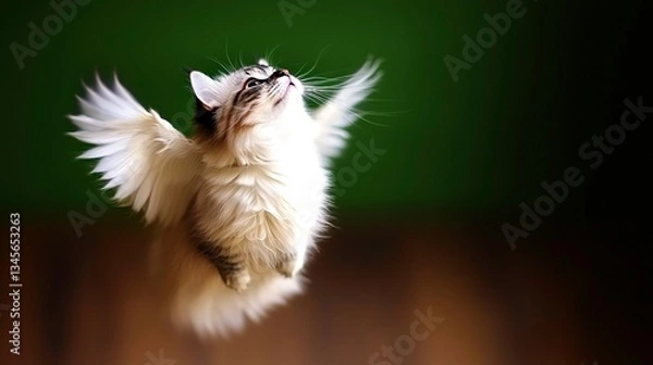 Obraz Fluffy cat mid-air with wings