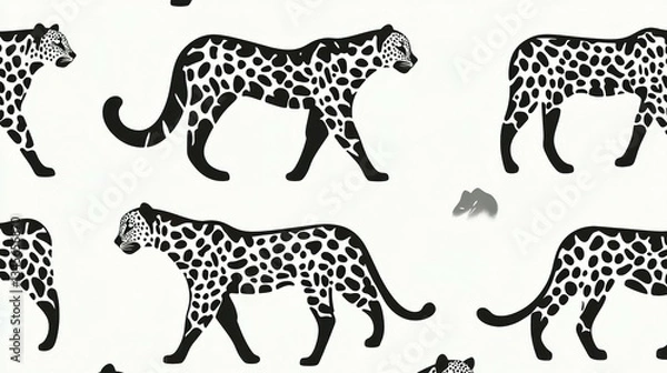 Fototapeta Several stylized black and white leopard illustrations are shown here
