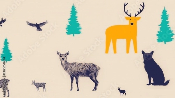 Obraz Forest Animals Illustration