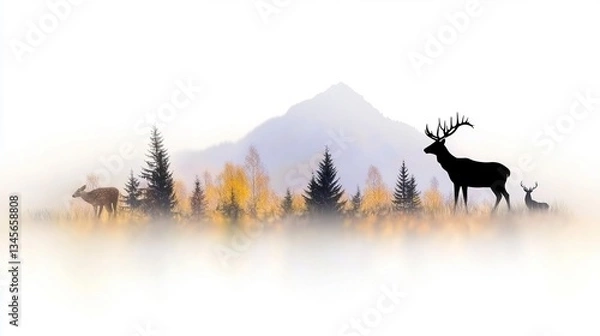 Obraz Forest deer silhouette