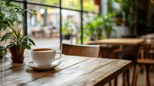 Fototapeta A Warm Cup of Coffee in a Cozy Cafe Setting
