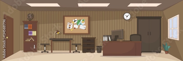 Fototapeta Cute and nice design of Detective story Room Inside with furniture and interior objects vector design