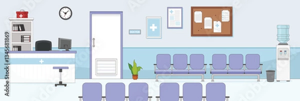 Fototapeta Cute and nice design of Doctor Waiting Room and interior objects vector design