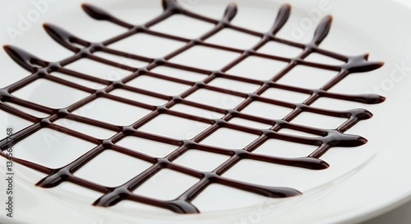 Obraz Chocolate Sauce Drizzled on a White Plate