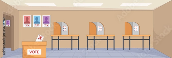 Fototapeta Cute and nice design of Polling station with furniture and interior objects vector design