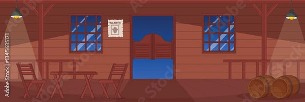 Fototapeta Cute and nice design of Western saloon with furniture and interior objects vector design