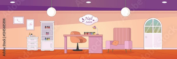 Fototapeta Cute and nice design of Nail Polish Salon interior objects vector design