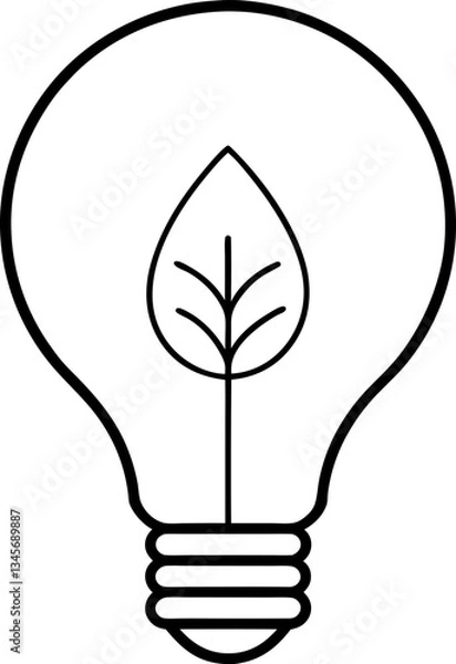 Obraz EcoFriendly Light Bulb Concept Minimalist Design Featuring a Leaf Inside, Representing Sustainable Energy and Innovation
