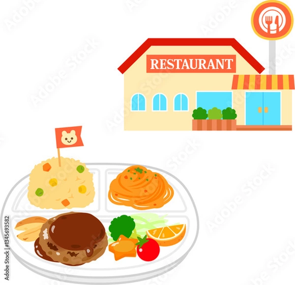 Obraz お子さまランチとファミリーレストランの建物