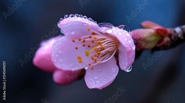 Obraz Delicate Pink Blossom with Dew Drops