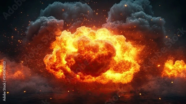 Fototapeta An abstract illustration of an explosion, with smoke and fire, suitable for military or disaster-themed advertisements.