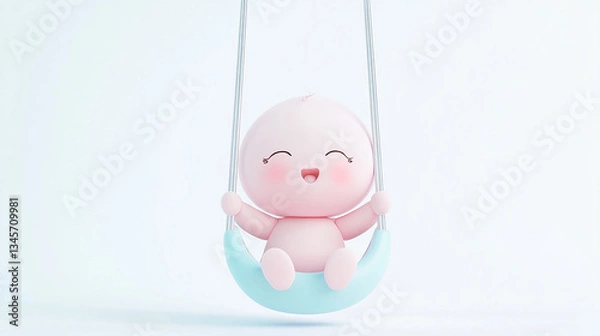 Fototapeta a single cute 3d baby kawaii on white background