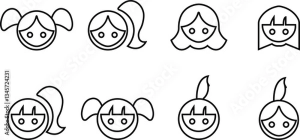 Fototapeta girl icon set, generations avatars, Aging and Growing Process vector icons, girls characters template, isolated on transparent background, for social media and networking, apps design and development,