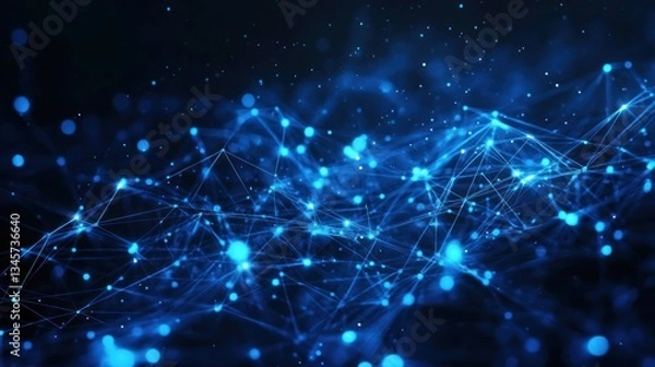 Fototapeta Abstract network of glowing points. Digital network technology. Background Dark. Possible use Technology illustration