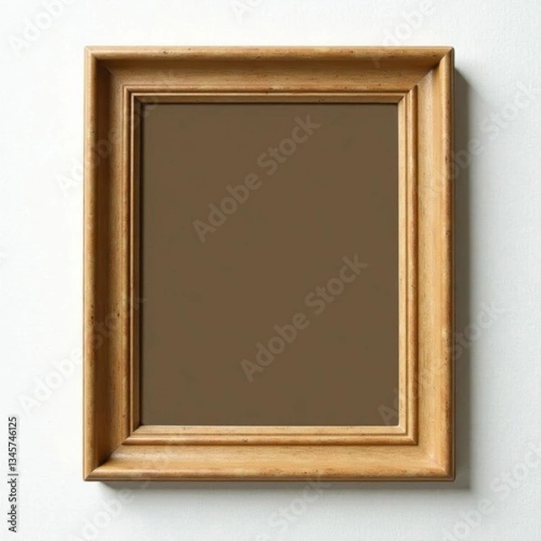 Fototapeta Plain wooden vintage picture frame, white background , template, rectangle, minimal