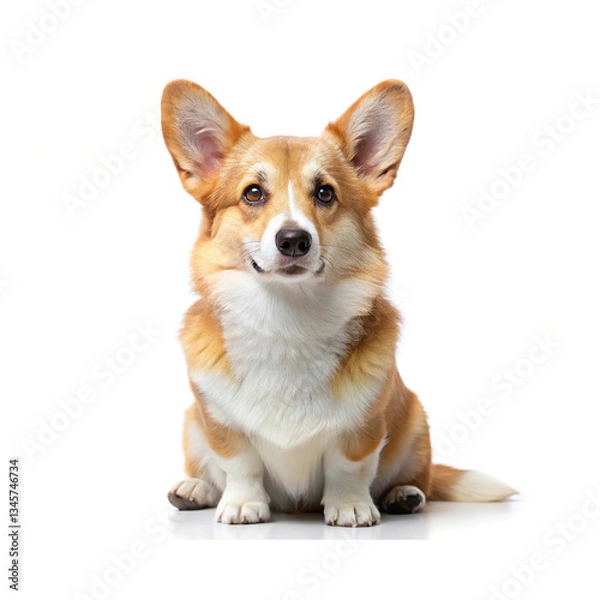Obraz Welsh corgi breed dog sitting on a white 