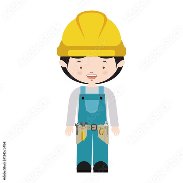 Fototapeta avatar worker with toolkit and blue uniform vector illustration