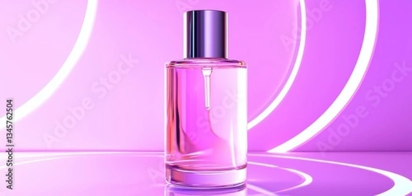 Fototapeta Skincare mist infused with nanotechnology, displayed in a weightless holographic vortex, illuminated by soft ambient LED light trails in a futuristic setting