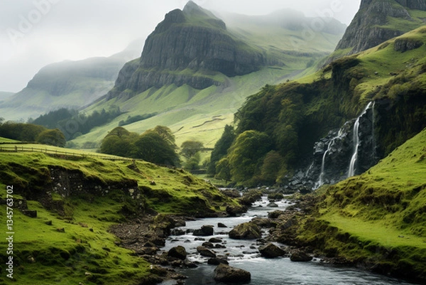 Obraz mist in Wales weaves a spellbinding tapestry of ancient tales, painting a vivid portrait of a land brimming with mountains, cascading waterfalls, and a timeless allure that lingers in hearts of all wh