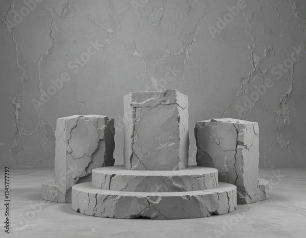 Fototapeta Stone Product Display Podium Presentation Platform with Minimalist Gray Background