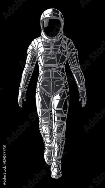 Obraz An astronaut, dressed in a white spacesuit with a gold rim on his helmet, stands in front of a black background. Very modern and high-tech