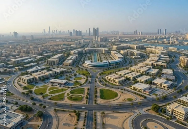 Obraz Aerial view of Dubai Silicon Oasis with tall buildings and residential areas