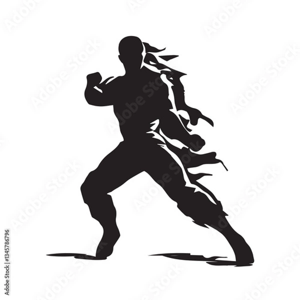 Obraz Silhouette of a karate man attacking with fire. Vector illustration
