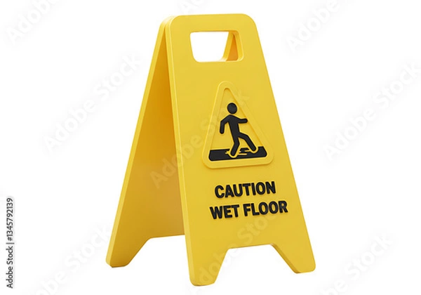 Fototapeta Yellow A-frame Caution Wet Floor Sign with slipping person pictogram