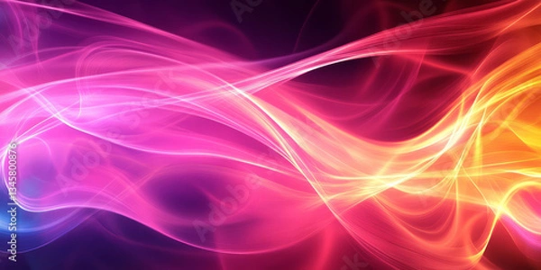 Fototapeta A futuristic, colorful abstract background with interwoven light ribbons. The flowing strands of bright pink, electric cyan, and deep amber twist together, forming a fluid, high-tech, and visually
